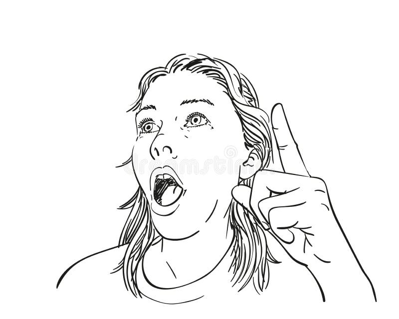 Sketch of scared girl with hand covers her mouth, Stock Illustration by  ©vvoennyy #267632918