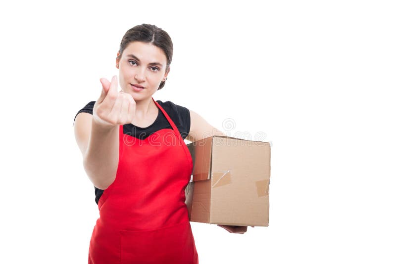 Woman employer doing a money gesture stock image Woman employer doing a money gesture stock image
