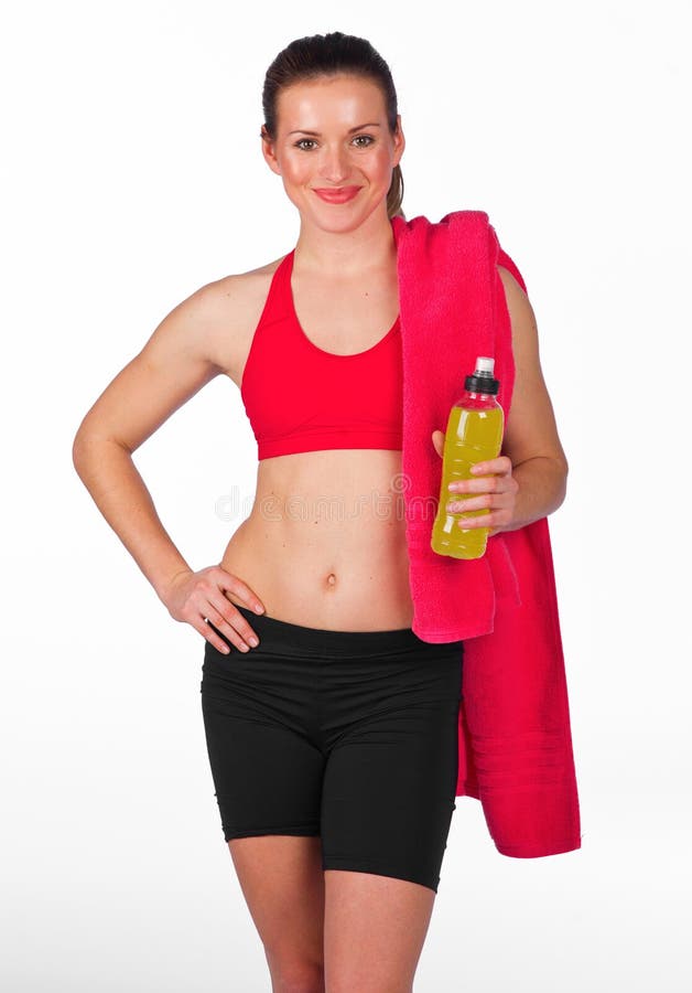 Woman with energy drink bottle