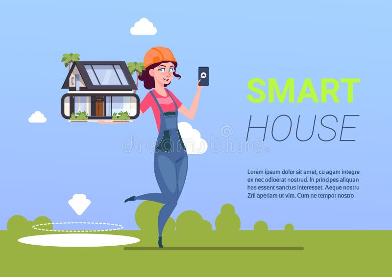 Woman Engineer Holding Smart House, ModernTechnology Of Home Automation Concept