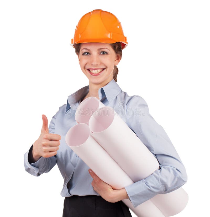 Woman Engineer in a Protective Helmet Stock Image Image of project
