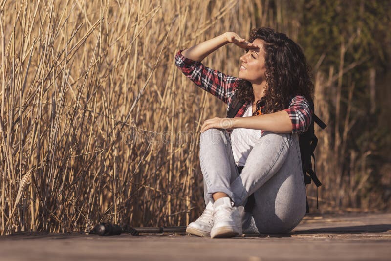 Woman enjoying autumn dayin nature royalty free stock photos Woman enjoying autumn dayin nature royalty free stock photos