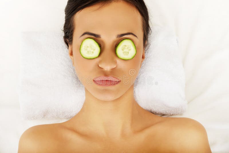 Woman Enjoying Spa, Having Cucumber on Eyes Stock Image Image of body