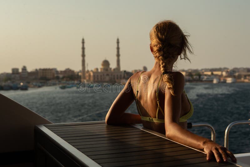 View of Egyptian city of Hurghada from Red sea