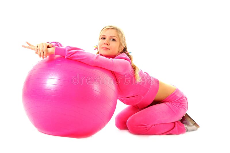 Woman with Exercise ball isolated