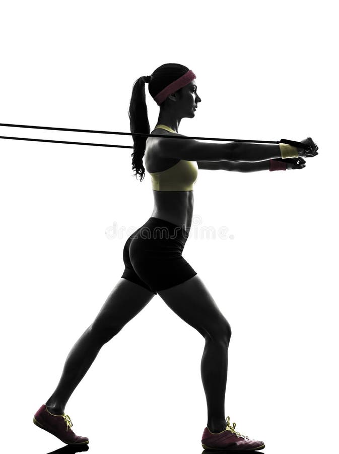 Woman exercising fitness workout resistance bands silhouette