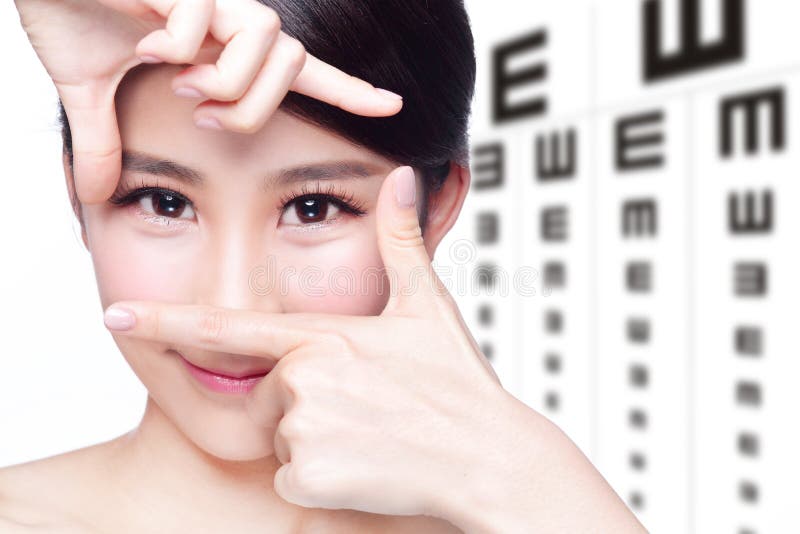 Woman and eye test chart