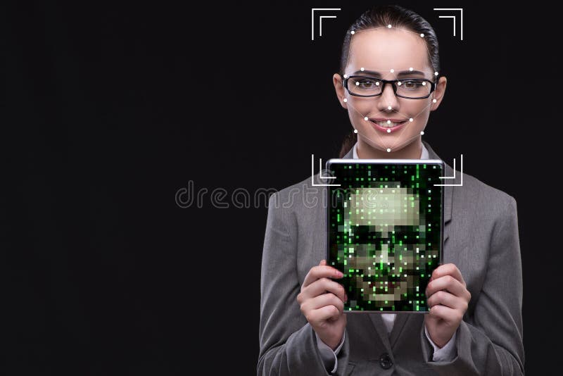 The woman in face recognition concept. Digital system concept stock images, royalty-free photos and pictures