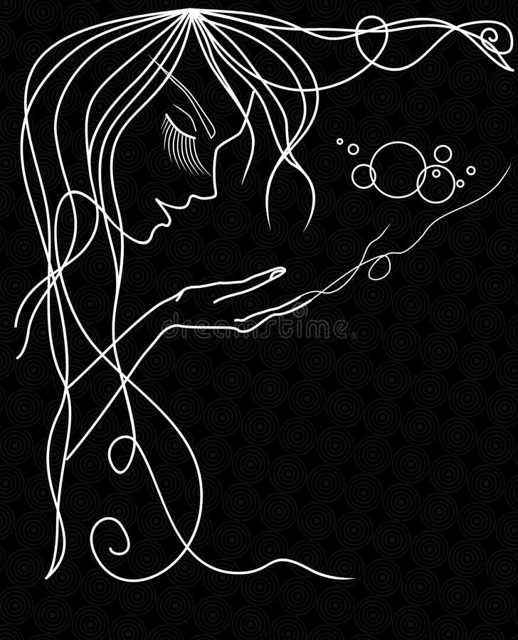Woman Face Silhouette With Wavy Hair.