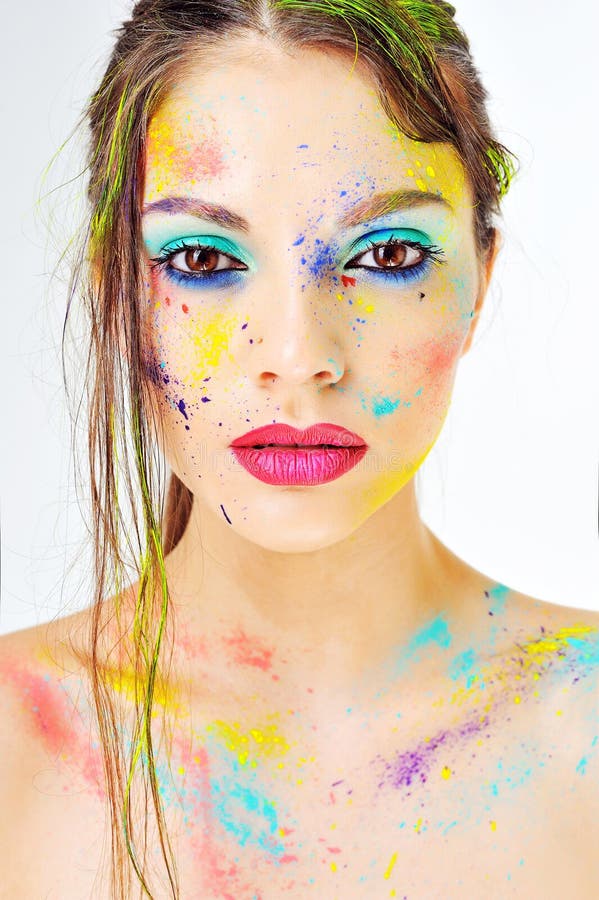 Woman Face With Spray Paint On A White Background Stock Photo Image
