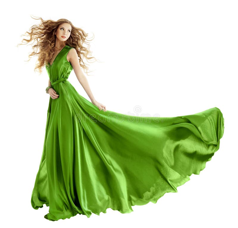 Woman fashion green gown, long evening dress