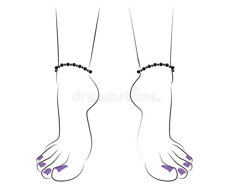 Woman Feet with Anklets and Purple Nail Polish Isolated on White ...