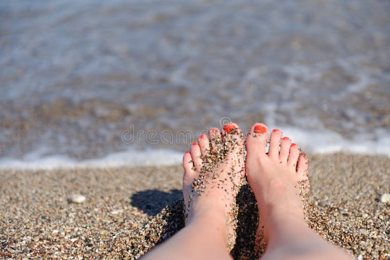 Woman Feet Closeup of Girl Relaxing on Beach Stock Photo - Image of ...