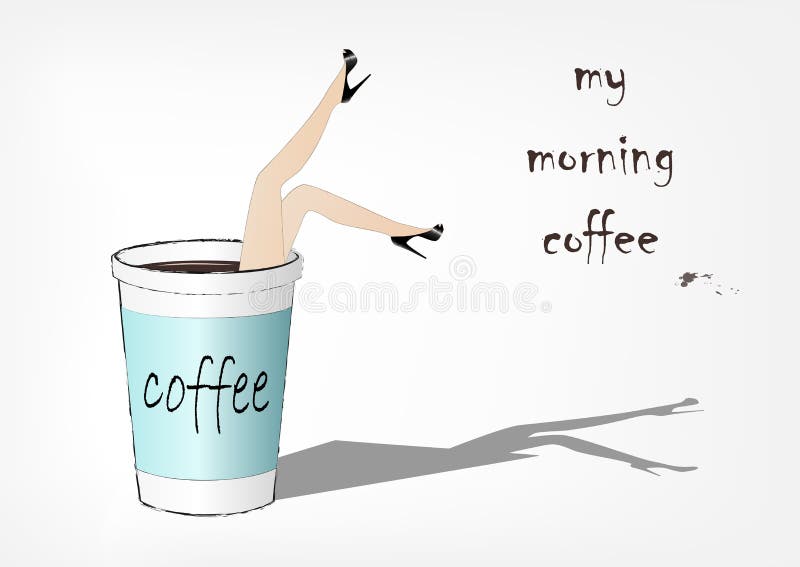 Woman fell into the paper cup of coffee, fashion vector illustration