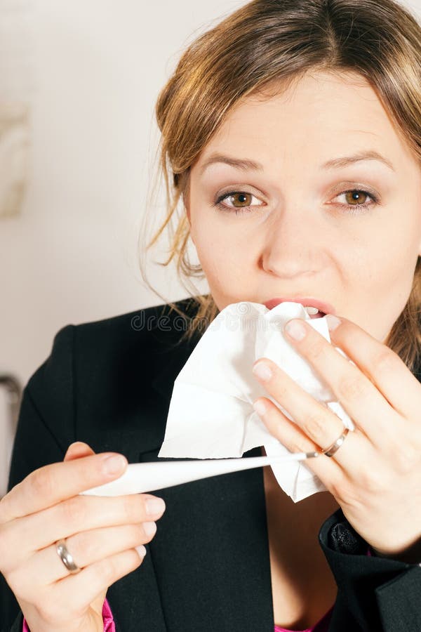 Woman with fever and cold stock photo. Image of fever 12356848
