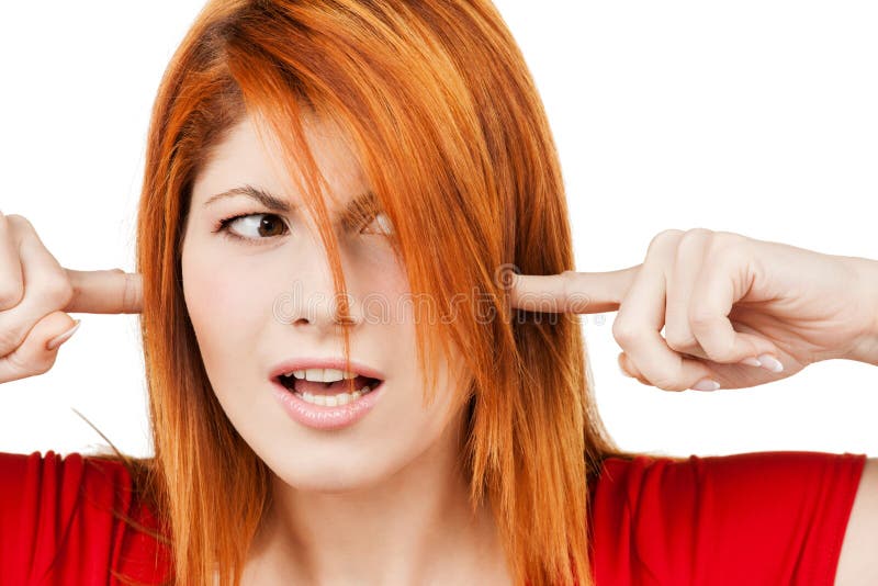 Woman with fingers in ears stock photo. Image of loud 37777688