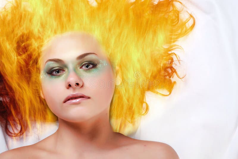 Woman with fire hair stock photo. Image of color, green 7454940