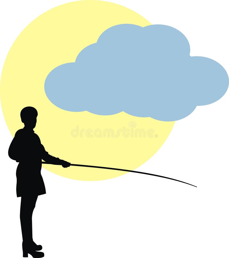 Woman in fishing. Sun and cloud.