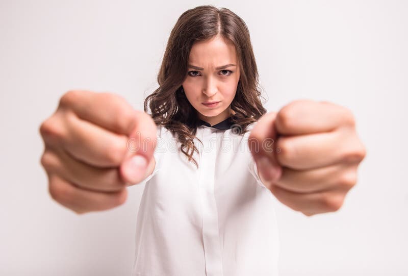 117 Angry Young Woman Clenching Fists Stock Photos Free And Royalty