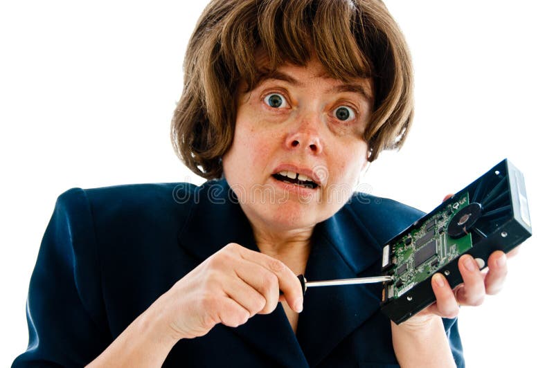 Woman Fixing a Hard Drive with a Screwdriver Stock Image Image of
