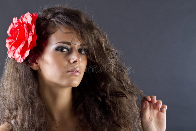 Woman with flower in hair stock image Woman with flower in hair stock image