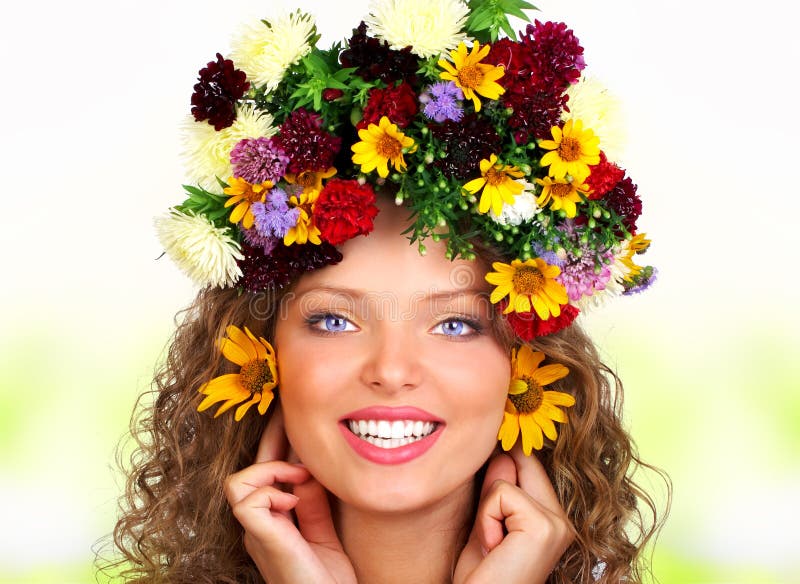 Woman with flowers stock photo. Image of female, eyes - 4073294