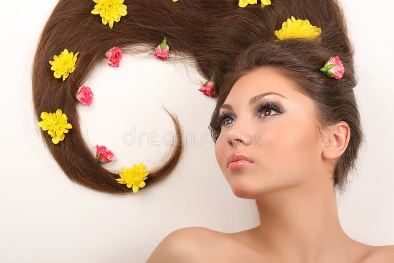 Woman with flowers in hair stock image. Image of flowers 8122739