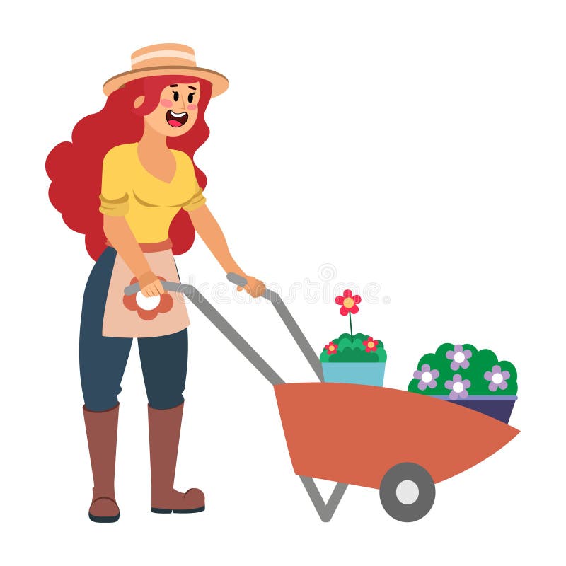 Woman Wheelbarrow Flowers Stock Illustrations – 189 Woman Wheelbarrow ...