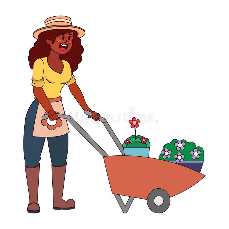 Woman Wheelbarrow Flowers Stock Illustrations – 189 Woman Wheelbarrow ...