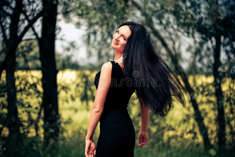 Woman with fluttering hair