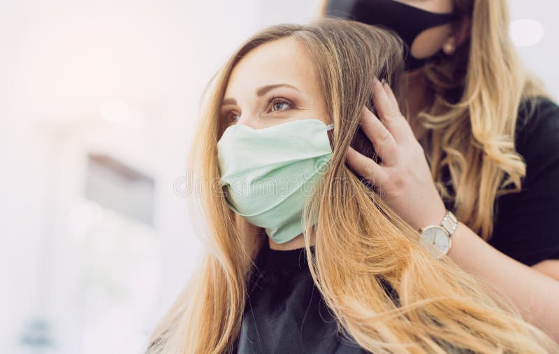 Woman with Fresh Hair Styling in Haircutters Shop with Face Mask Stock  Image - Image of hairdressing, hairstyle: 231783787