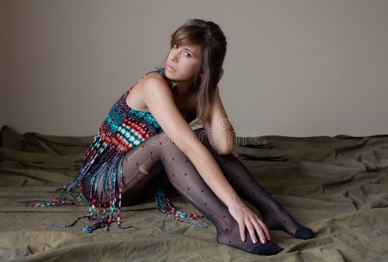  Woman  In Fringe Top And Stockings Stock Photo Image of 