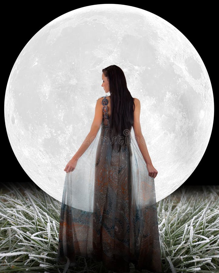 Woman in front of a Moon. stock images Woman in front of a Moon. stock images