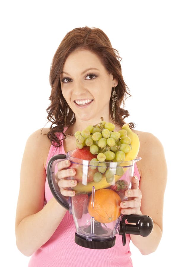 Woman fruit blender smile