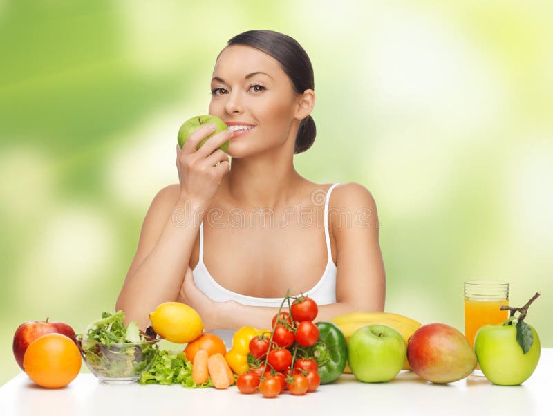 Woman with fruits and vegetables royalty free stock photo Woman with fruits and vegetables royalty free stock photo