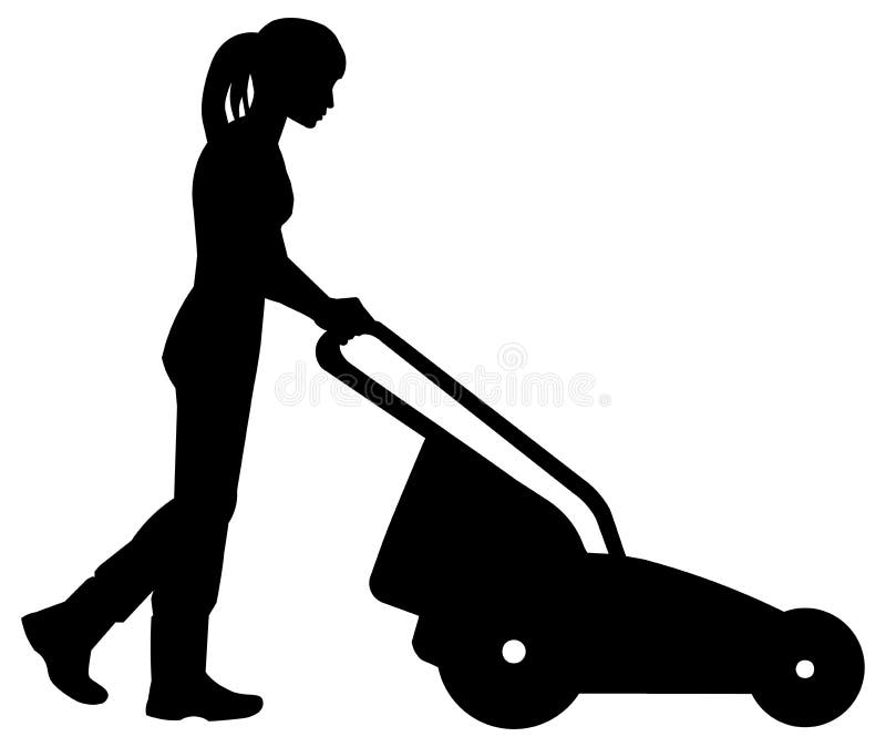 girl mowing lawn clipart free