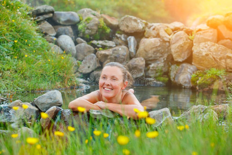 Woman in geothermal spring