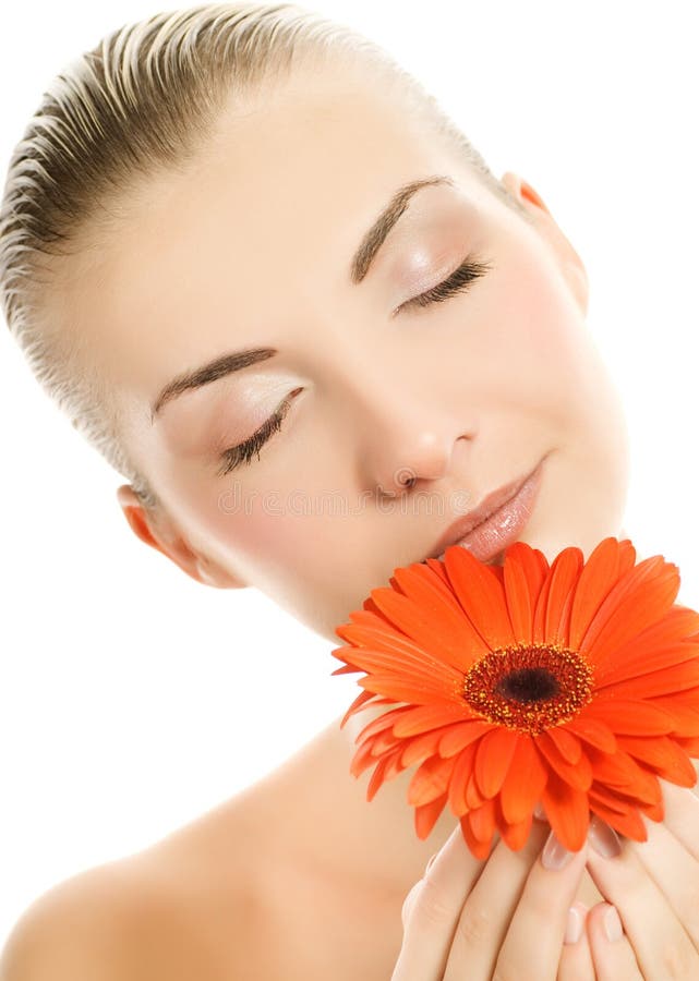 Woman with gerbera flower royalty free stock image