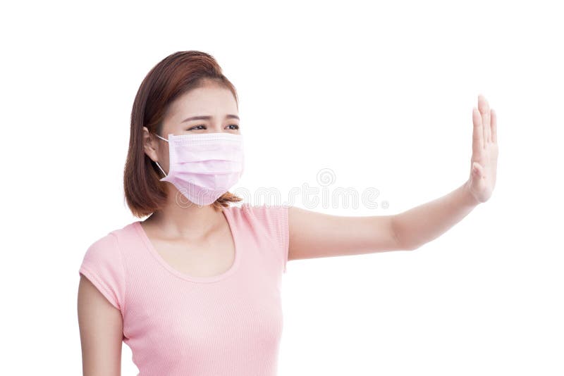 Woman get sick. Asian young woman wear medical face mask