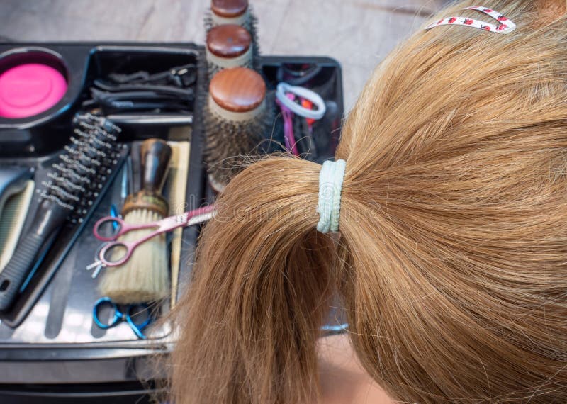 Woman Gets a Braid Done in the Hair Salon Stock Photo Image of