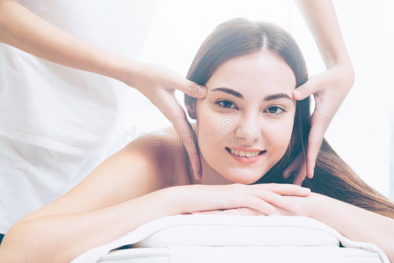 Woman Gets Facial And Head Massage In Luxury Spa Stock Image Image