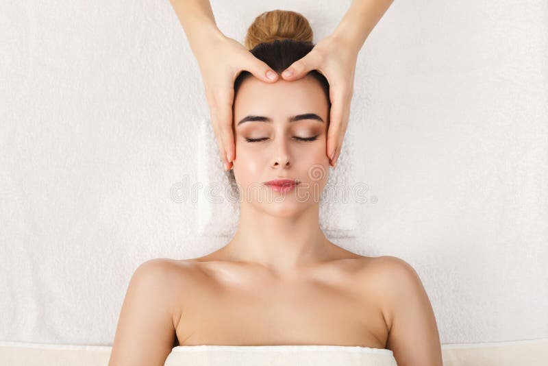 Woman Getting Professional Facial Massage At Spa Stock Image Image Of