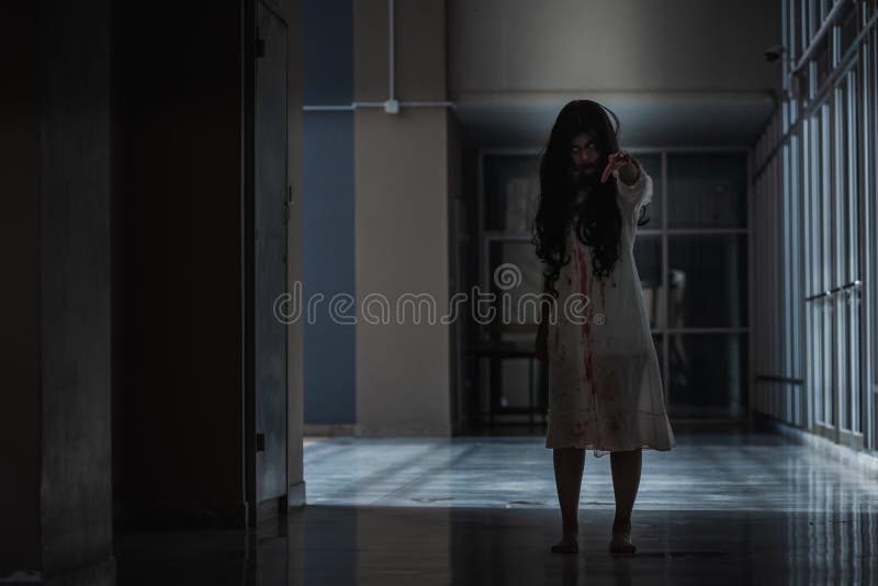 Female Ghost That Haunts His Room Horror Evil Woman Ghost Creepy in a Dark Room Stock Photo - Image of