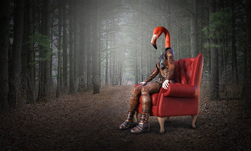 Surreal Flamingo, Bird, Woods, Forest stock images
