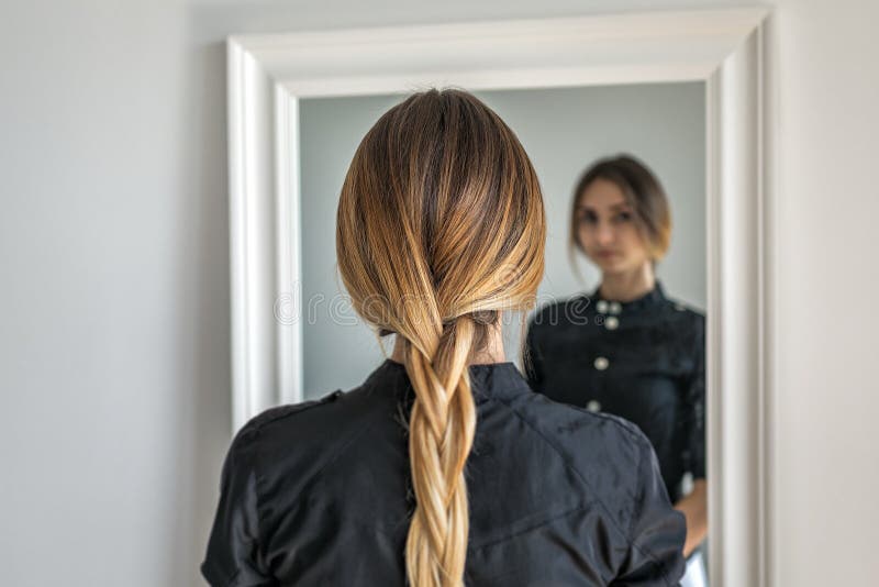 Woman Girl with Ombre Hairstyle in Braid in Front of Mirror Stock Photo - Image of fashion, female: 143244830 Woman Girl with Ombre Hairstyle in Braid in Front of Mirror Stock Photo - Image of fashion, female: 143244830