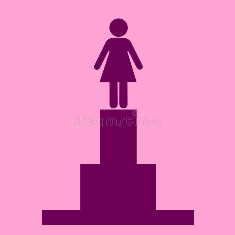 Woman and girl on pedestal - glorification and idealization of ideal female. Superior human being is glorified, praised and idealized as idol on tall and high pillar. Vector illustration