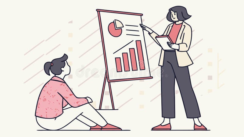 Woman giving presentation, dynamic public speaking and clear communication, vector design Generative AI stock illustration