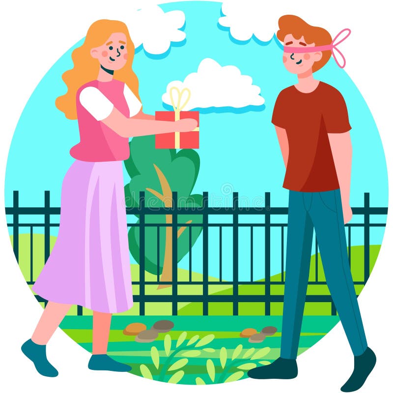 Free Vector  Young man and woman on blind date. romantic surprise, amorous  feelings expression, blindfolded lovers. boyfriend giving girlfriend  flower. vector isolated concept metaphor illustration