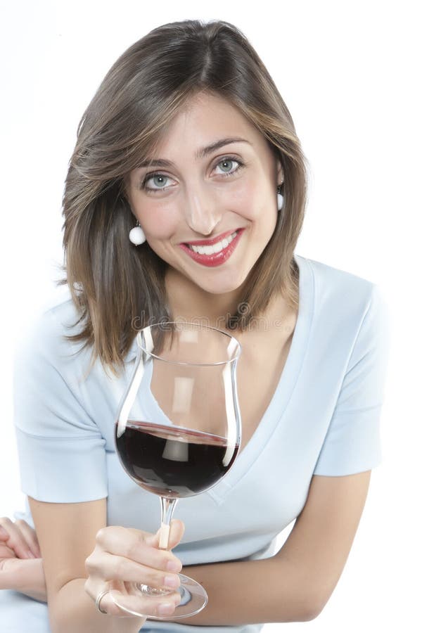 Woman with glass red wine