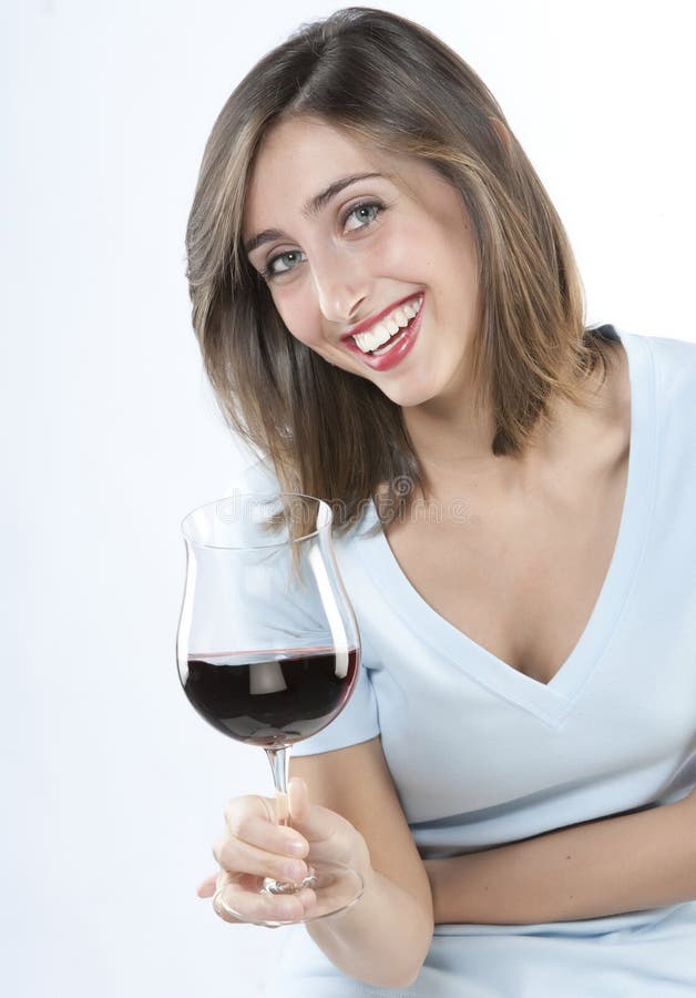 Woman with glass red wine